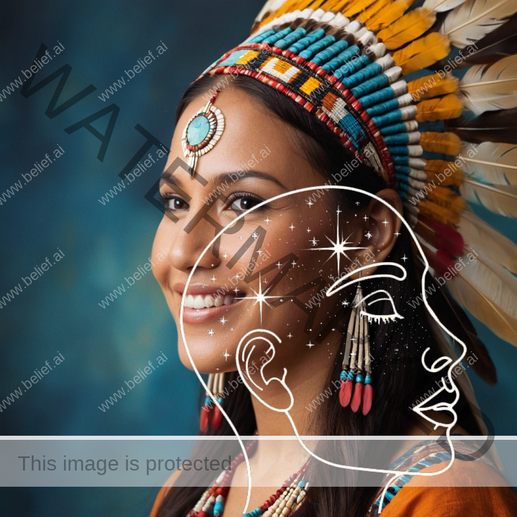 Young smiling Native American Indian woman on headdress