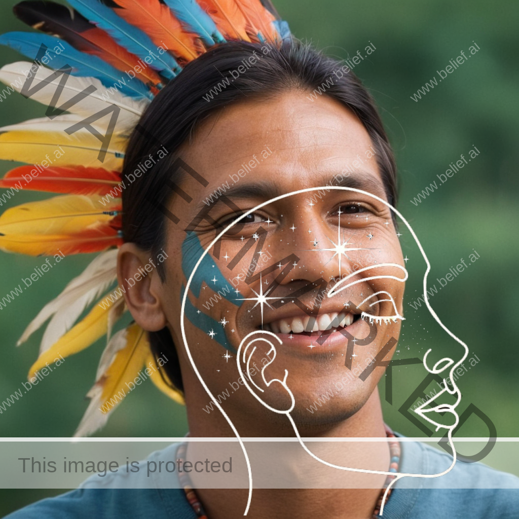 Young smiling Native American Indian man in headdress