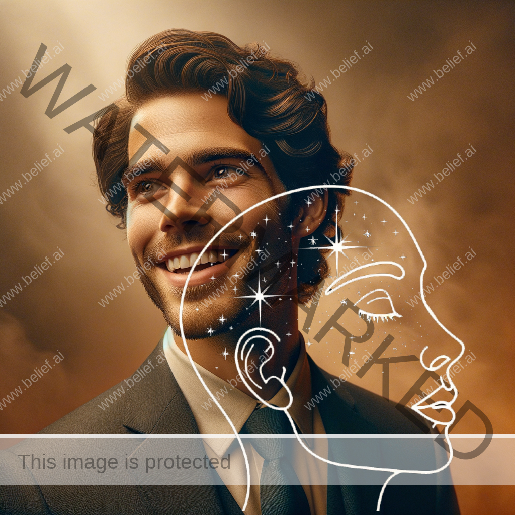 Realistic photograph of a smiling Seventh Day Adventist man, raw, taken by a 35 milimeter camera, detailed. with a smokey bright orange and blue background